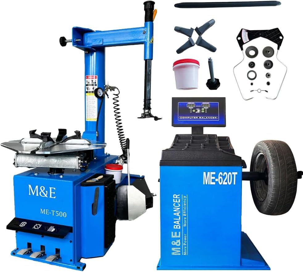 ME-T500 2.0 HP 24" Tire Changer Machine and ME-B620 Wheel Balancer Tire Changing and Repair Equipment with Precision Balancing Combo for Auto Shops Tire Centers - color: Blue500+620