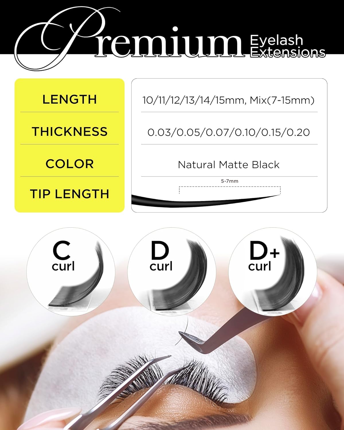 BEYELIAN Eyelash Extension 0.05 D+ Curl 11mm Tray Easy Fan Lash Extensions Volume Lashes Professional Salon Use Natural Matte Black (0.05 D+ 11mm)