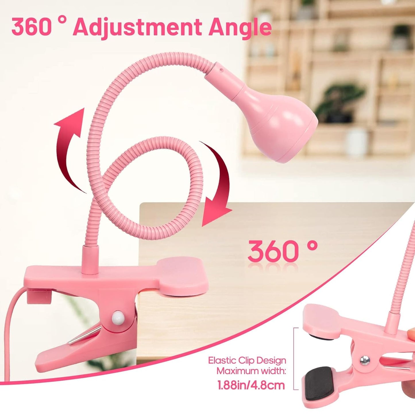 AORAEM LED Nail Lamps 3W Flexible Gooseneck Lamp Quicky Dry Nail Manicure Dryer Gel Polish Curing Light Plug Play Portable Flash Cure Light for Gel Nails Home DIY Professional Nail Tools Pink