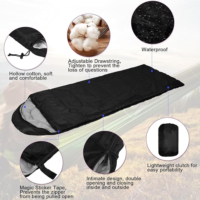 Tudomro 16 Pack Camping Sleeping Bags Bulk Adults Envelope 4 Season Cold Warm Weather Lightweight Waterproof Compact Backpacking Sleeping Bag for Travel Hiking