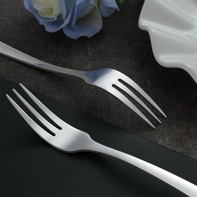 12-Piece Dinner Fork Set, 8-Inch Silverware, 3-Tine Forks, Top Food Grade Stainless Steel, Highly Mirror Polished, Dishwasher Safe