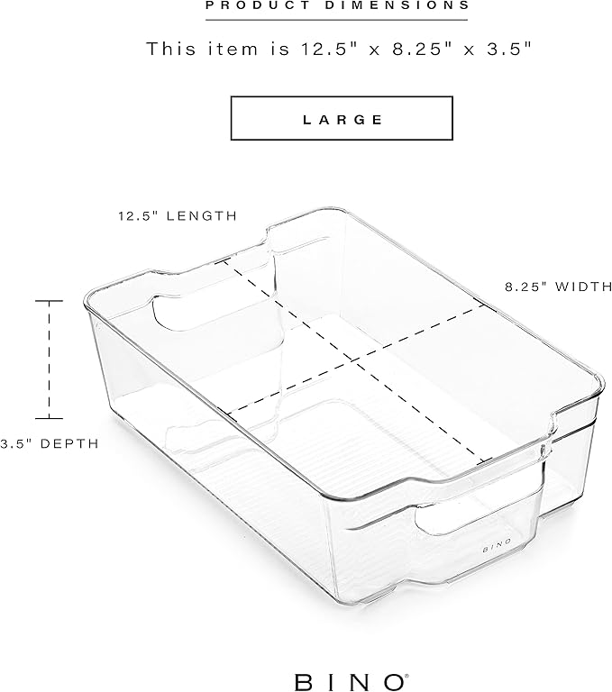 BINO | Stackable Storage Bins, Large - 2 Pack | THE STACKER COLLECTION | Clear Plastic Storage Bins | Built-In Handles | BPA-Free | Containers for Organizing Kitchen Pantry | Multi-Use Organizer Bins