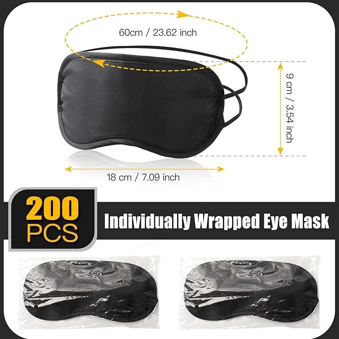 200 Pack Bulk Eye Mask Sleeping Blindfold Eye Cover with Adjustable Strap for Games Party Team Building Travel Individually Wrapped Sleep Eye Cover for Women Men