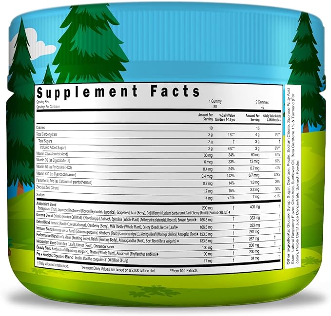 Infusions Super Green Gummies for Kids 90 Count Superfood Booster Soft and Delicious 8 Powerful Blends Vegan Friendly Gluten Free & Non-GMO