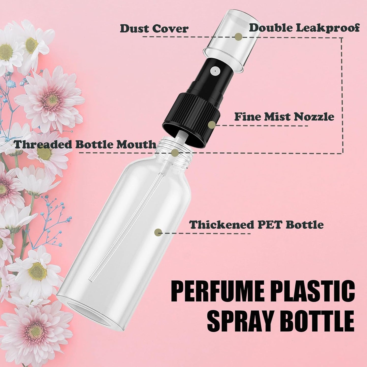 EVANCENT 50Pack 4oz Spray Bottles Plastic, 120ml Small Spray Bottle Bulk Black Fine Mist Sprayer, Portable Empty Refillable Containers Cosmetic Bottles for Plants, Cleaning, Misting & Skin Care