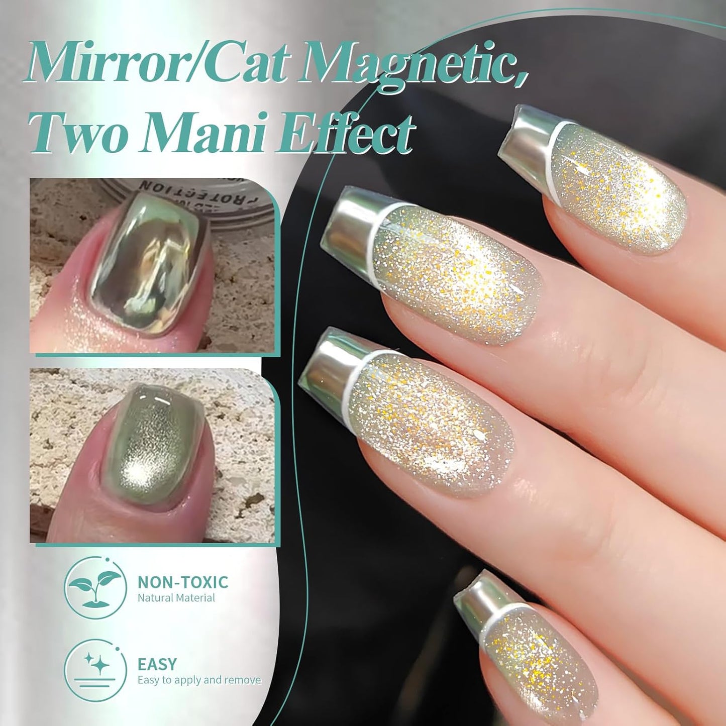 Born Pretty Green Chrome Nail Powder Super Glossy Mirror Effect Metallic Nail Powder Cat Magnetic Eye Nail Powder Nail Glitter Manicure Pigments for Nail Art Design