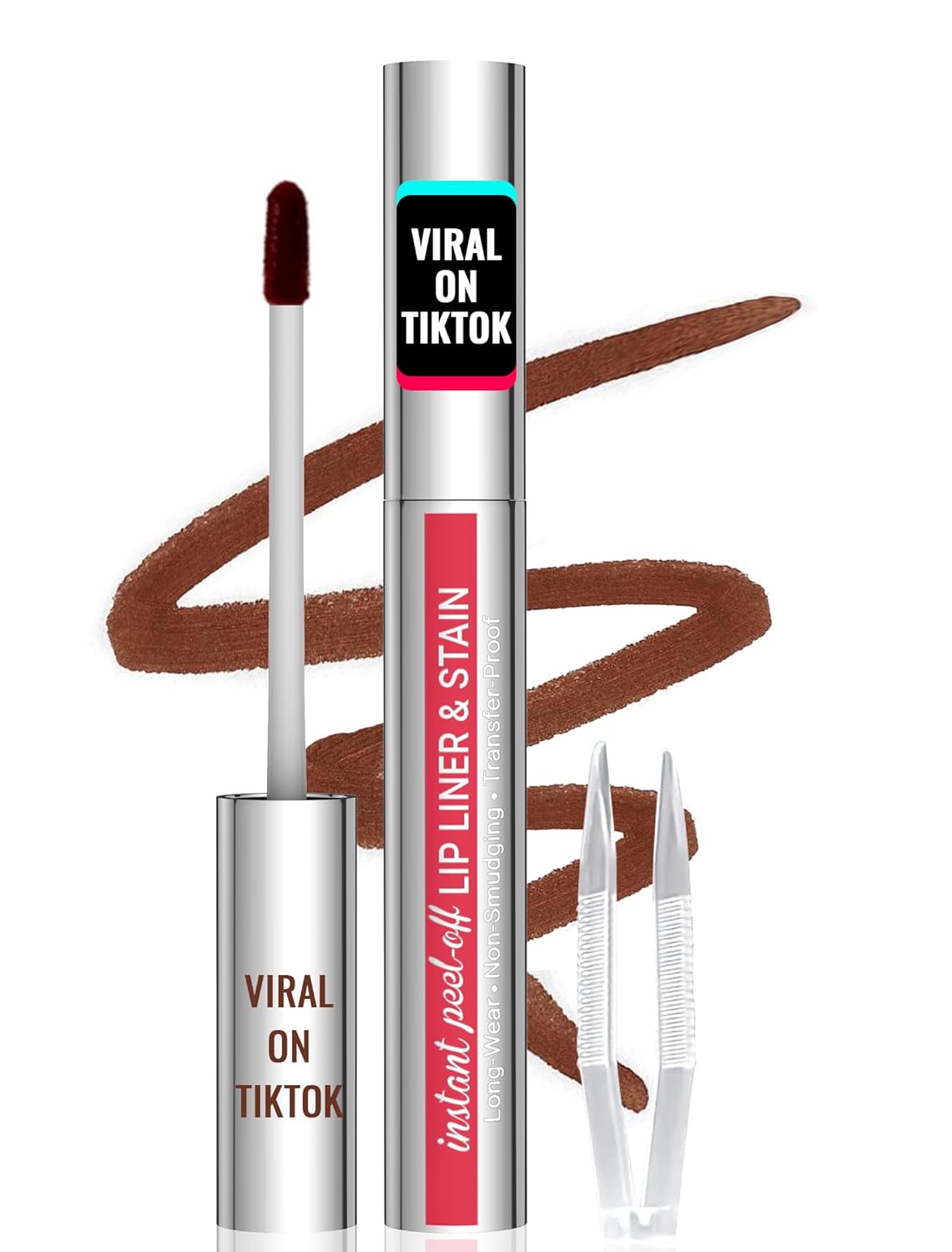 iMethod Lip Stain - Lip Liner Stain, Peel Off Lip Stain with Tweezer, Natural Long Lasting Lip Stain Peel Off, Waterproof, Easy to Use, Stay On All Day, Coffee