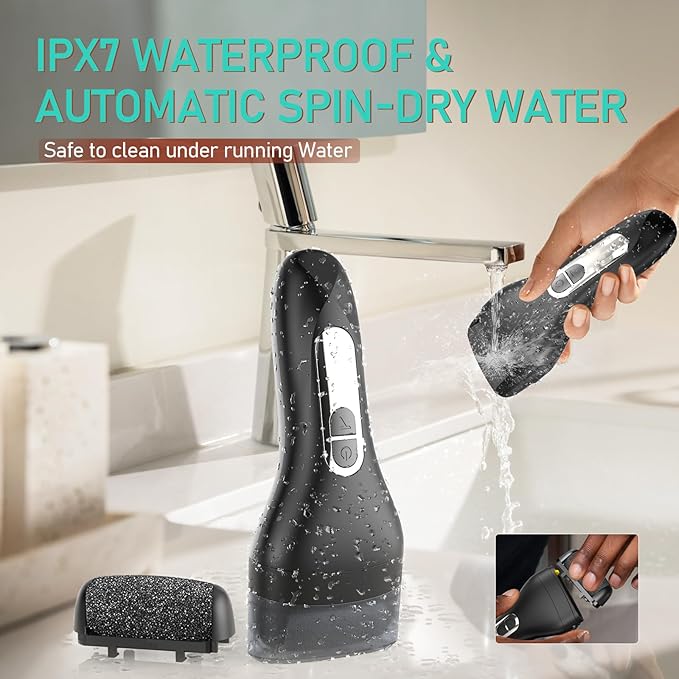 Electric Callus Remover for Feet - with 9pcs Larger Grinding Head, Portable Pedicure Kit Foot File Callus Remover, Rechargeable Waterproof Foot File for Foot Care Deadskin Remover LCD Display-Black