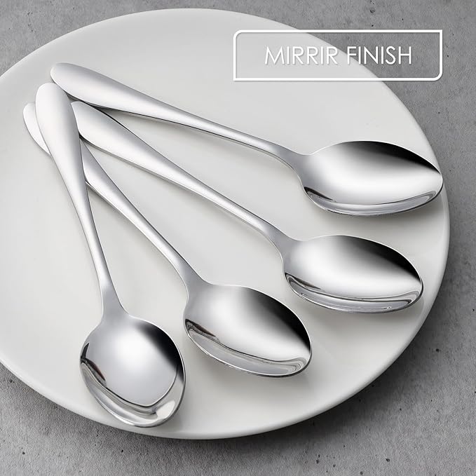 Stainless Steel Serving Spoons, E-far 4-Piece Metal Solid Spoons Hostess Serving Utensils Tablespoons Set for Catering Buffet Party Kitchen Restaurant, Dishwasher Safe