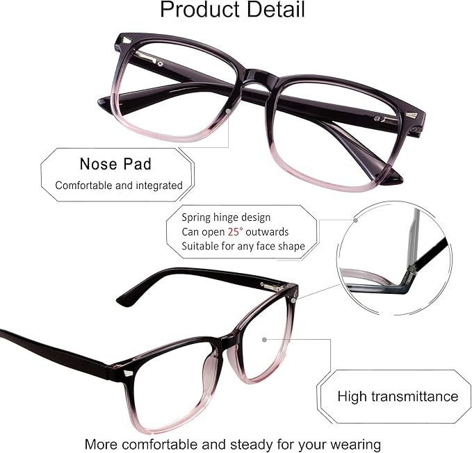 YEIN Bifocal Reading Glasses with Blue Light Blocking Lenses, Bifocal Reader for Women and Men, Vintage Square frame with Spring Hinge (+0.00/+1.25 magnification)