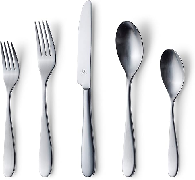 Matte Silverware Set, 18/10 Stainless Steel Satin Flatware, Modern Brushed Finish Cutlery, Dishwasher Safe & Durable, Built to Last (60-Piece, Fidenza)