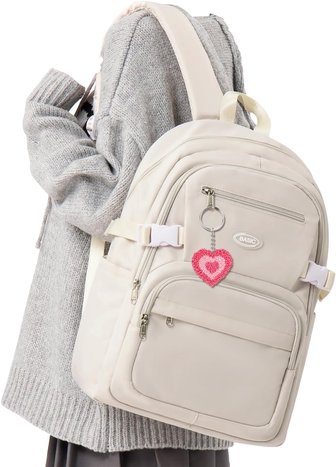 Punch Needle Kit for Beginners Adults Kids Keychain Accessories for Backpacks, Bags, Car Key Ring Easy Punch Needle Embroidery Kit Tool Threader Fabric Hoop Yarn Rug Tufting