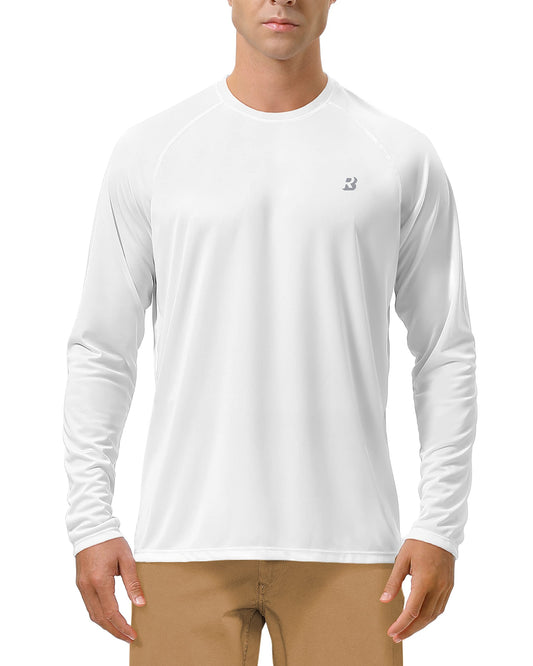 Roadbox Mens UPF 50+ UV Sun Protection Shirts Outdoor Long Sleeve SPF Diving Rash Guard for Fishing Hiking Swimming White