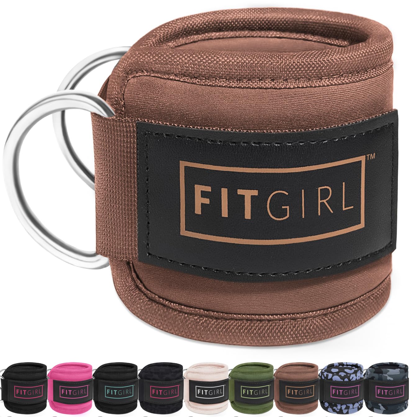 FITGIRL - Ankle Strap for Cable Machines and Resistance Bands, Work Out Cuff Attachment for Home & Gym, Glute Workouts - Kickbacks, Leg Extensions, Hip Abductors, for Women Only (Cocoa Brown, Pair)