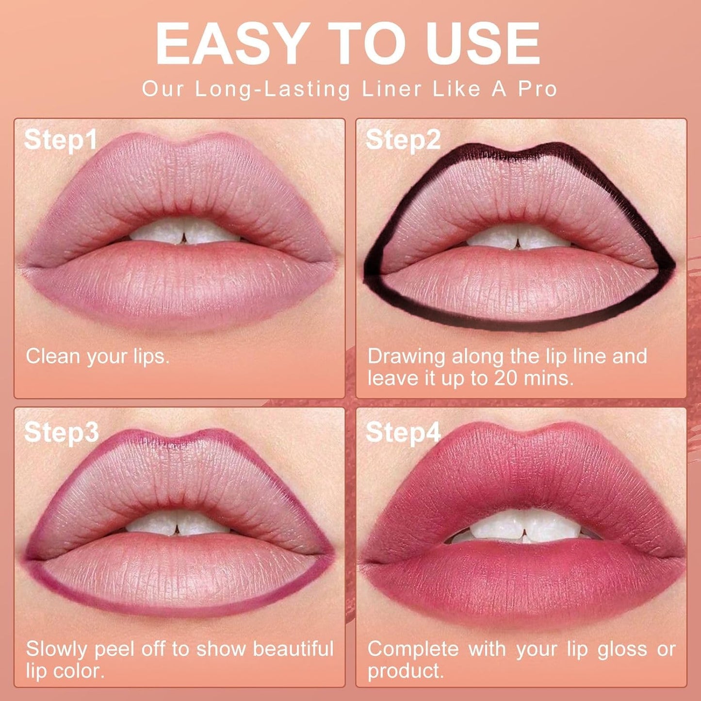 OETUIOW Lip Stain Peel Off, Lip Liner Moisturizing Long-Lasting & Waterproof, Transfer Proof & Plumping, Non-Stick Cup, Nude Color