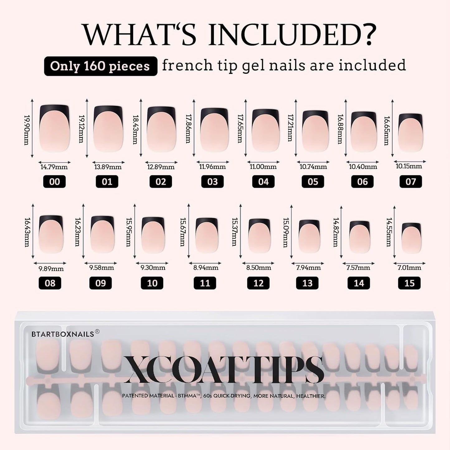 BTArtboxnails Black French Press On Nails - XCOATTIPS French Series Short Square Nails, Soft Gel Nail Tips, French Tips Press On Nails Soak Off Acrylic Fake Nails Glue On Nails
