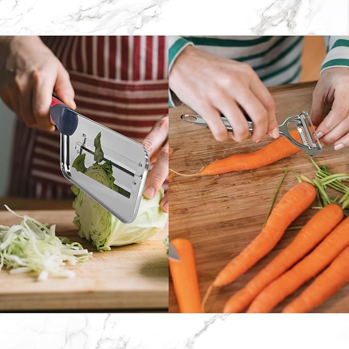 Julian Peeler for Vegetable, Multifunctional Vegetable Cutter Set – Stainless Steel Double-Layer Slicer with Julienne Peeler for Cabbage, Carrots, Potatoes – Kitchen Prep Tool Combo
