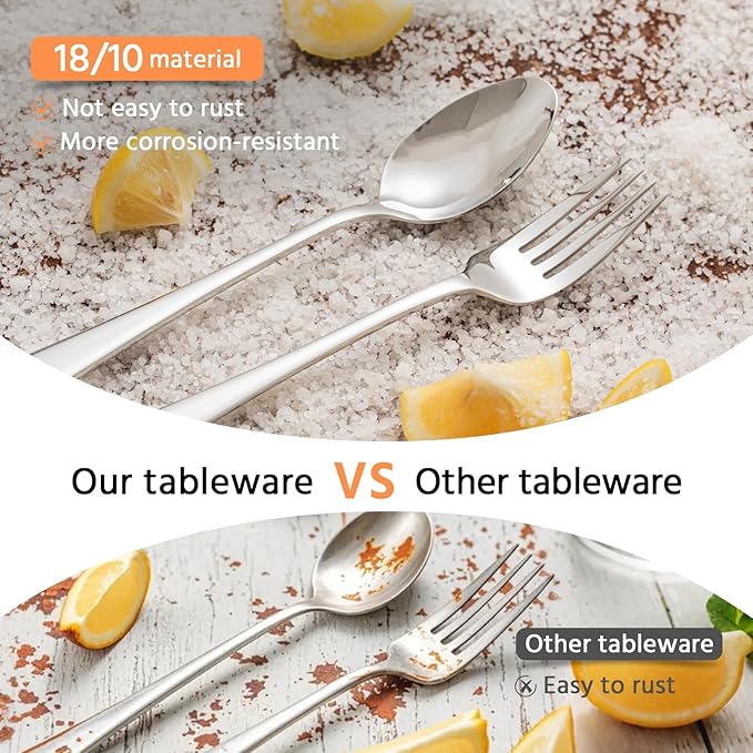 KINGSTONE 24 Piece Dinner Spoon Set, 18/10 Stainless Steel Spoons, Silver Food Grade Table spoons of 24, Metal Spoons for Home, Kitchen, Weddings, Parties or Restaurant, Dishwasher Safe-8.15inches