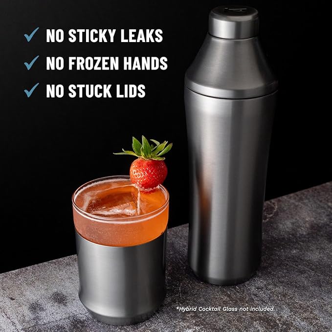 Elevated Craft Hybrid Cocktail Shaker - Premium Vacuum Insulated Stainless Steel Gunmetal Cocktail Shaker - Innovative Measuring System - Martini Shaker for the Home Bartender - 28oz Total Volume
