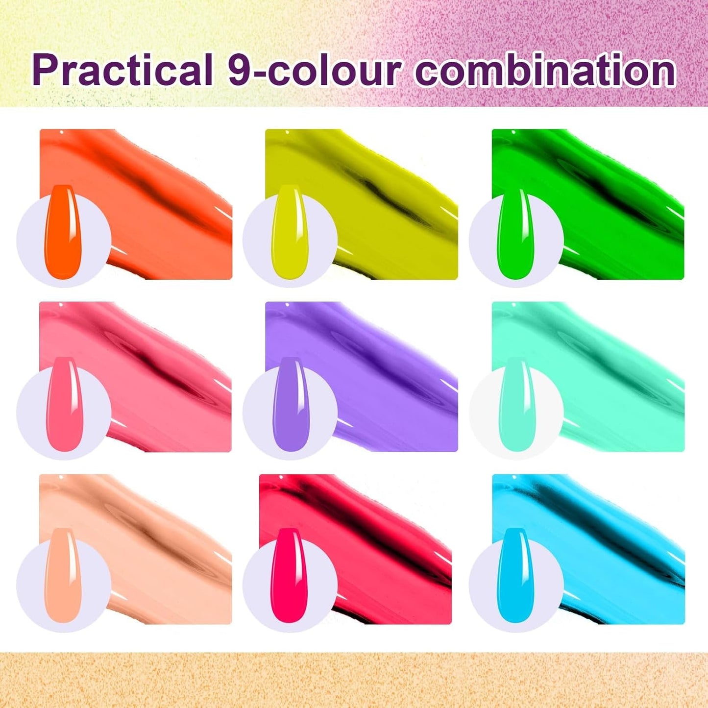 Gradient Painting Gel, 9 Neon Colors Ombre Gel Nail Polish Light Rainbow Hot Pink Blue Green for Pigment Pat Nails Aura Nails, French Manicure DIY Nail Art Rainbow Candy Set