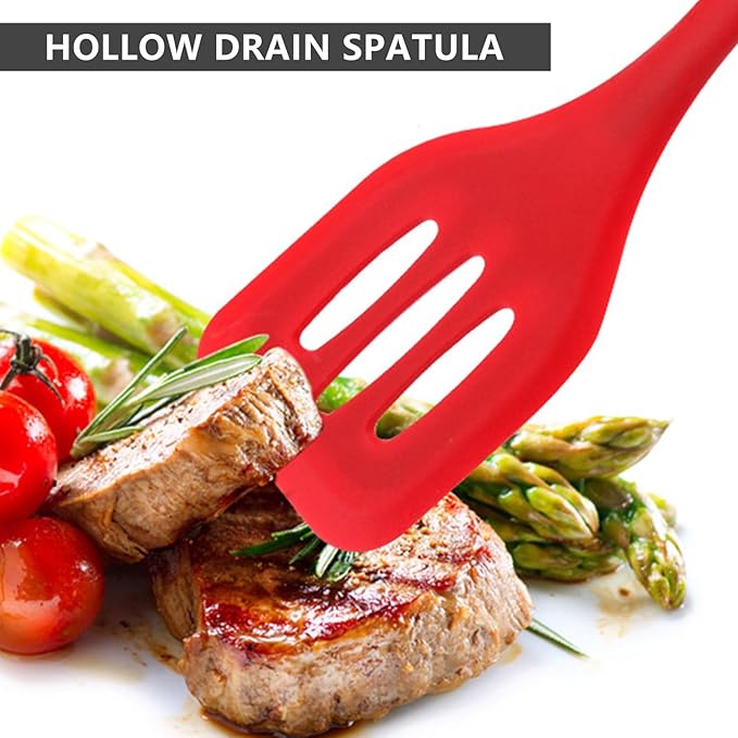 NileHome 4 Pack Silicone Spatula and Grilling Tongs Kitchen Utensils with Silicone Brush Heat Resistant BPA-free Rubber Spatula for Scraping, Baking, Cooking, Mixing-Red