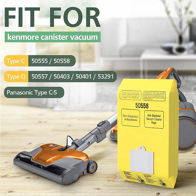 10 Pack Kenmore Canister Vacuum Cleaner Bags Compatible With Type C/Q 5055, 50555, 50557, 50558 and Type C-5, C-18, 53292, 200, 400, 600, 700, 800 Series
