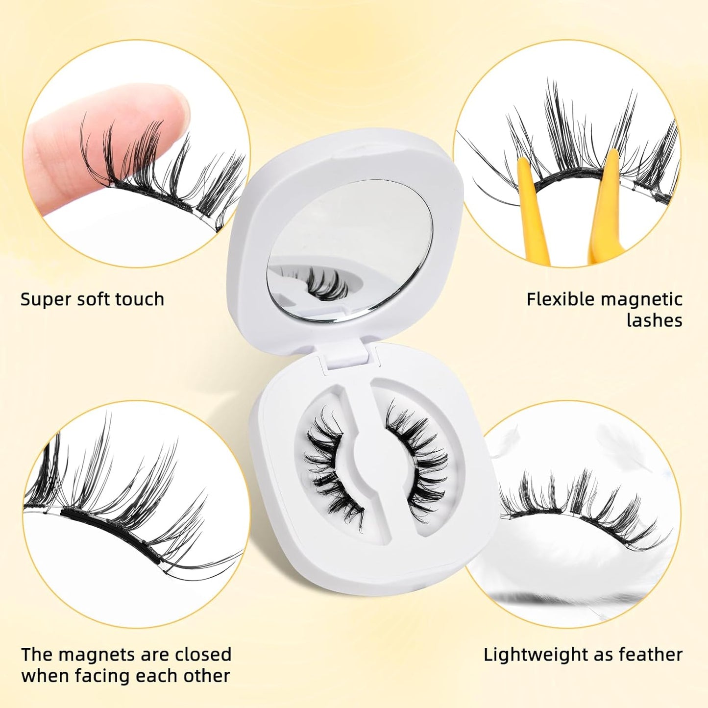 QUEWEL Magnetic Eyelashes, Reusable No Glue Needed Magnetic Eyelashes Kit with Applicator Lash Clusters Kit without Eyeliner So Soft and Easy to Wear and Remove (G-RC-D)