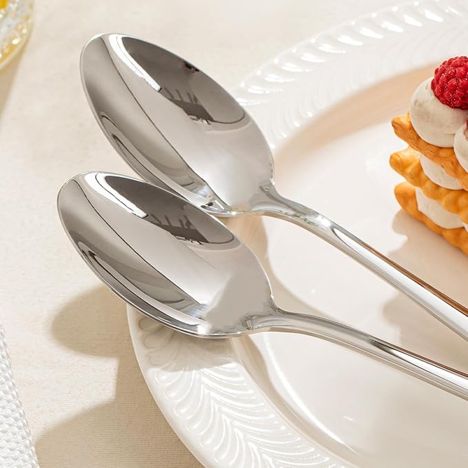 KINGSTONE 24 Piece Dinner Spoon Set, 18/10 Stainless Steel Spoons, Silver Food Grade Table spoons of 24, Metal Spoons for Home, Kitchen, Weddings, Parties or Restaurant, Dishwasher Safe-8.15inches