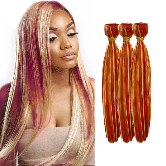 P350/613 Bundles Ginger Straight Human Hair Bundles Blonde Bundles Brazilian Unprocessed Hair 3 Bundles 14 16 18 Inch Two Tone 350 Orange Mixed With 613 Blonde Bundles Hair Weave