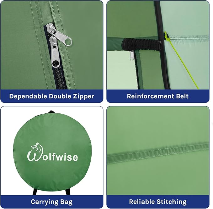 WolfWise Portable Pop Up Privacy Shower Tent, Spacious Changing Room, Dressing Room, Sun Sunshade Canopy Outdoor Rain Shelter, Backpack Privacy Shelters for Camping, Hiking, Beach, Toilet, Large Green
