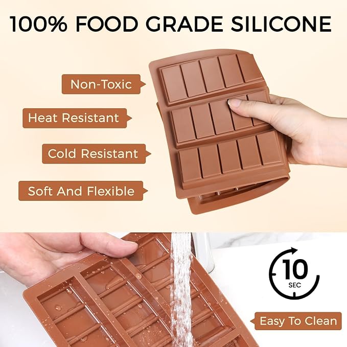 Chocolate Molds - Non-Stick Chocolate Bar Mold, Food Grade Silicone Deep Chocolate Bar Mold for Dubai Chocolate Bar Pistachio, Chocolate Snacks - Set of 2