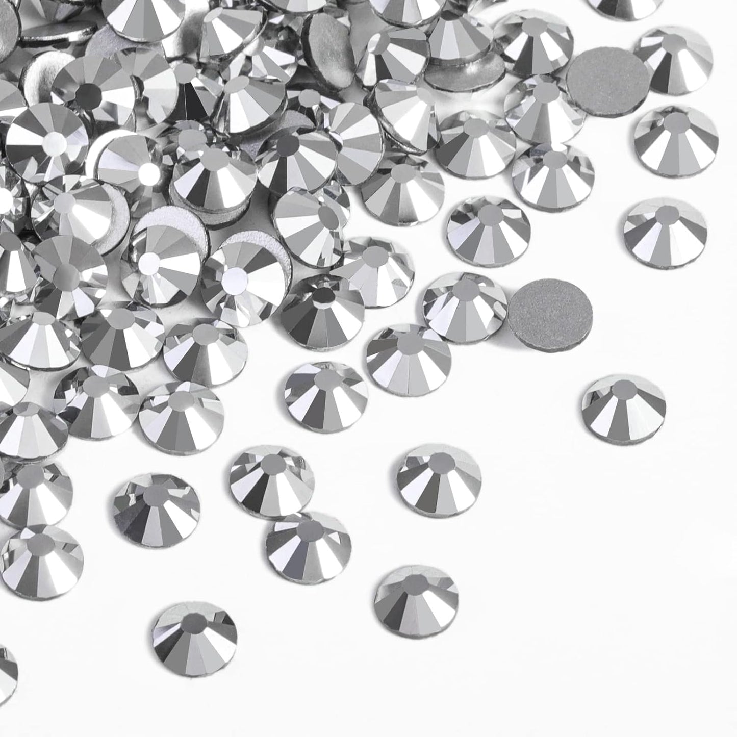 beadsland Flat Back Crystal Rhinestones Round Gems for Nail Art and Craft Glue Fix, Silver Hematite (2.9-3.0mm) SS12/1440pcs