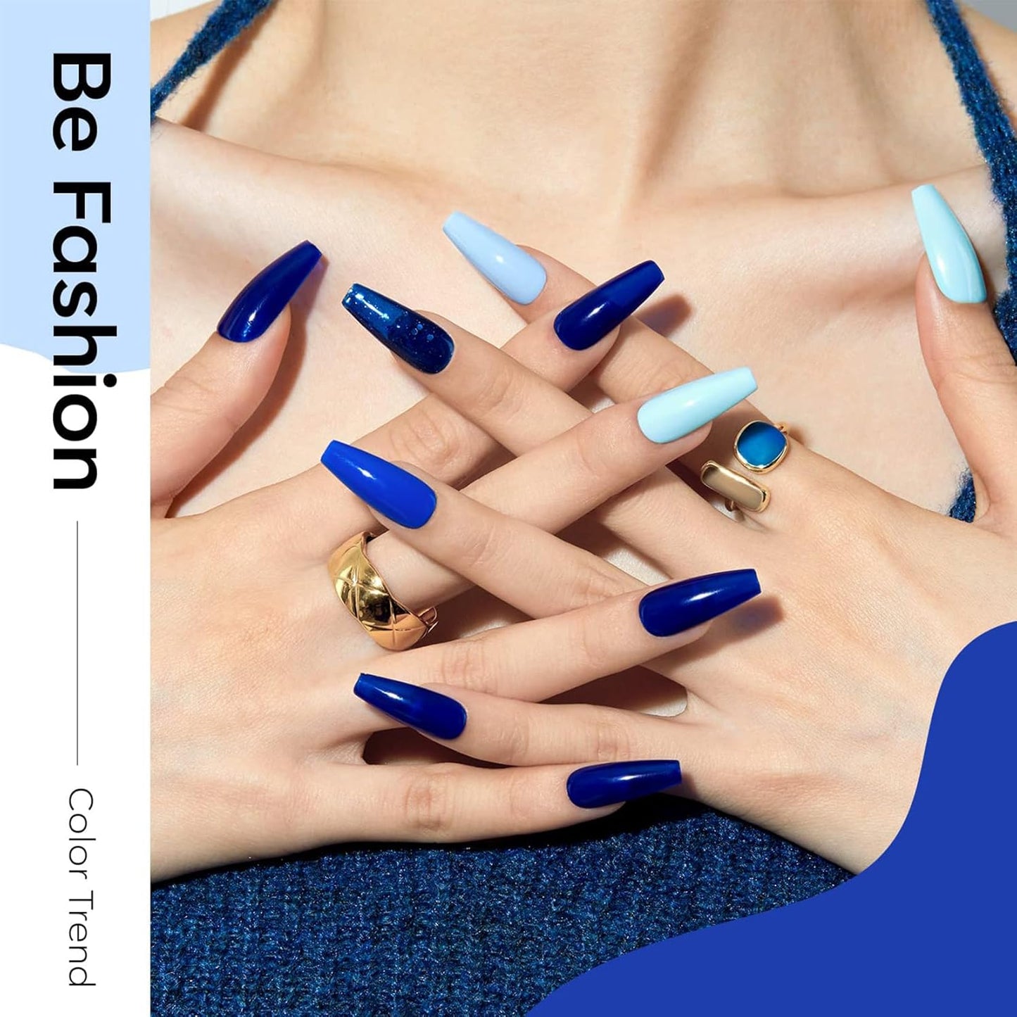modelones Blue Gel Nail Polish Set 6 Colors, Royal Navy Sky Icy Klein Blue Glitter Gel Polish Kit Light to Dark Shades Soak Off All Seaones Nail Art Gel Salon DIY Manicure Gift for Women Girl