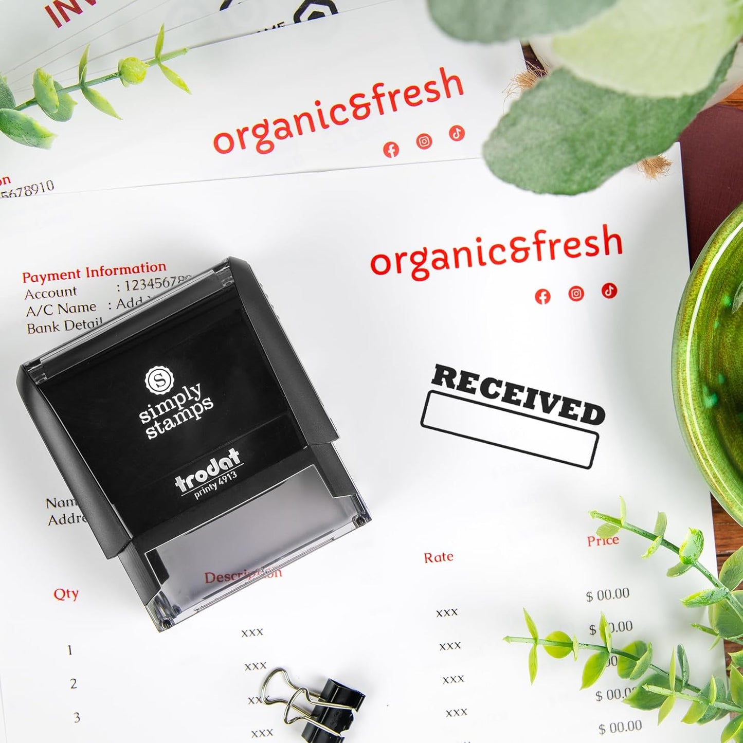 Received Office Stamp | 4 Different Sizes | 20 Designs | Multiple Color Options | Perfect for Quick Validation of Office Documents (Received, Large)
