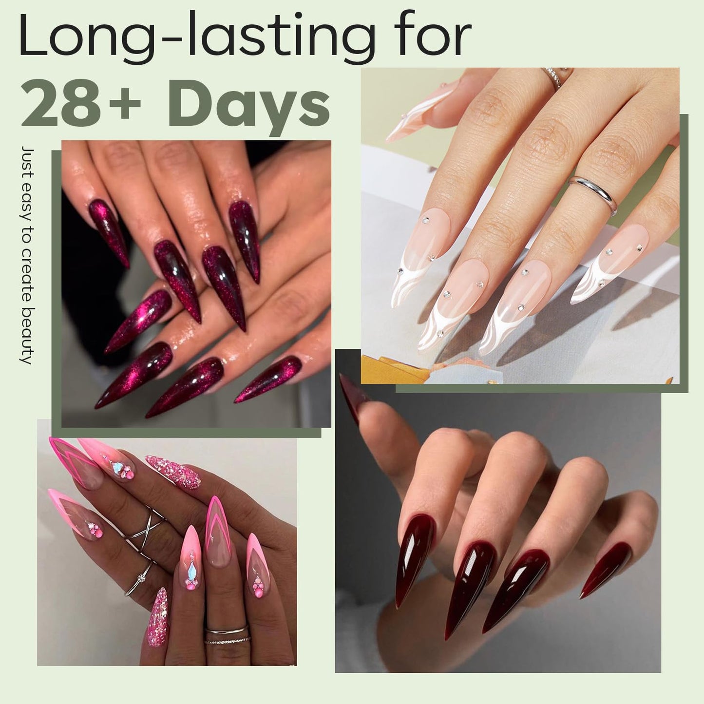 modelones Long Stiletto Nail Tips, Pre-shaped Soft Gel Tips Fake Nails False Acrylic Clear Full Cover Press on Extension Kit Gel Manicure DIY at Home 216PCS 12Sizes