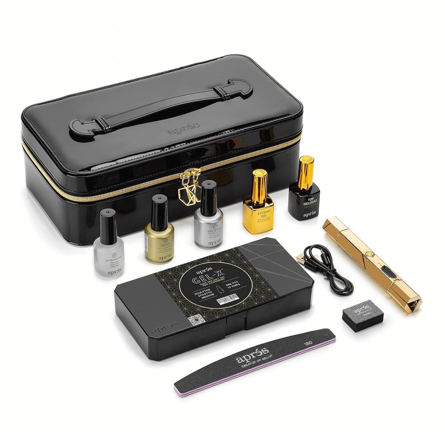 Apres Gel-X Nail Professional Starter Kit, 14 Sizes 00-9 w/ Half Sizes Included, Soft Gel Nail Tips Extension Kit, 2025 Edition (Sculpted Stiletto Medium)