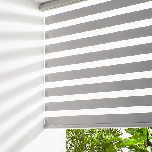 Persilux Cordless Zebra Blinds for Windows (45" W X 64" H, Grey) Free-Stop Dual Layer Roller Windows Shades for Day and Night, Light Filtering Sheer Shades for Home, Easy to Install