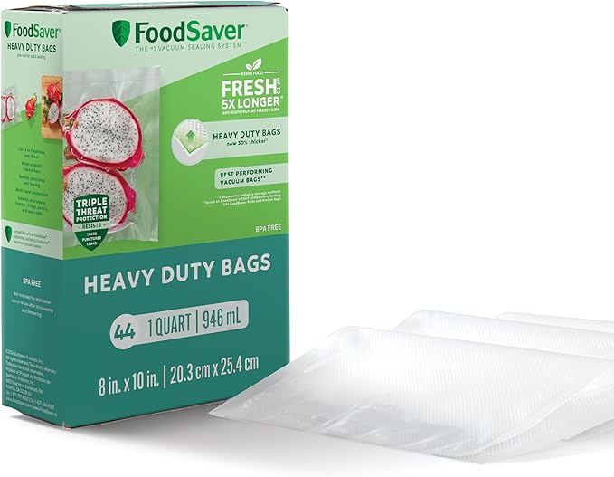 FoodSaver Heavy Duty Quart Vacuum Seal Bags, 44 Pack with 30% Extra Thickness, Compatible with All FoodSaver Appliances