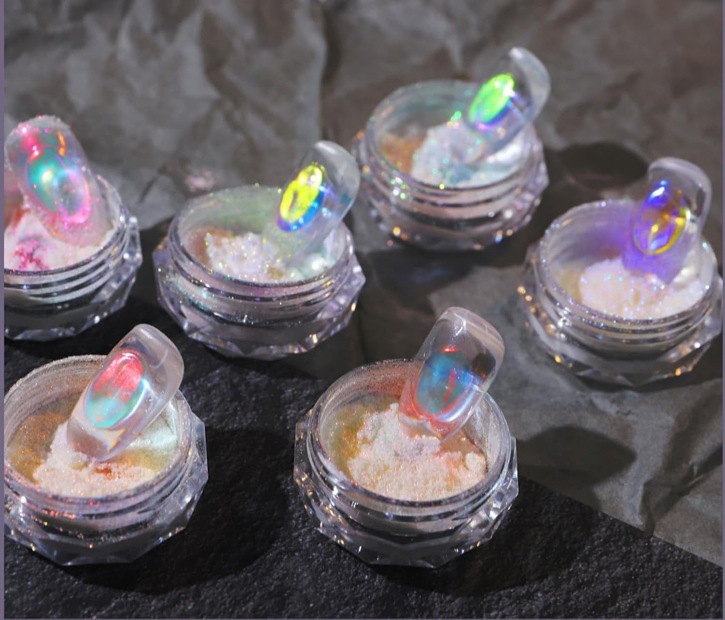 3 Boxes Ice Transparent Aurora Nail Powder Neon Rainbow Holographic Chameleon Powder Multi Chrome Iridescent Pigment Pearlescent Nail Art Glitters(Transparent#4#5#6)