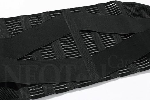 NeoTech Care Adjustable Compression Wide Back Brace Lumbar Support Belt (Charcoal, Size S)