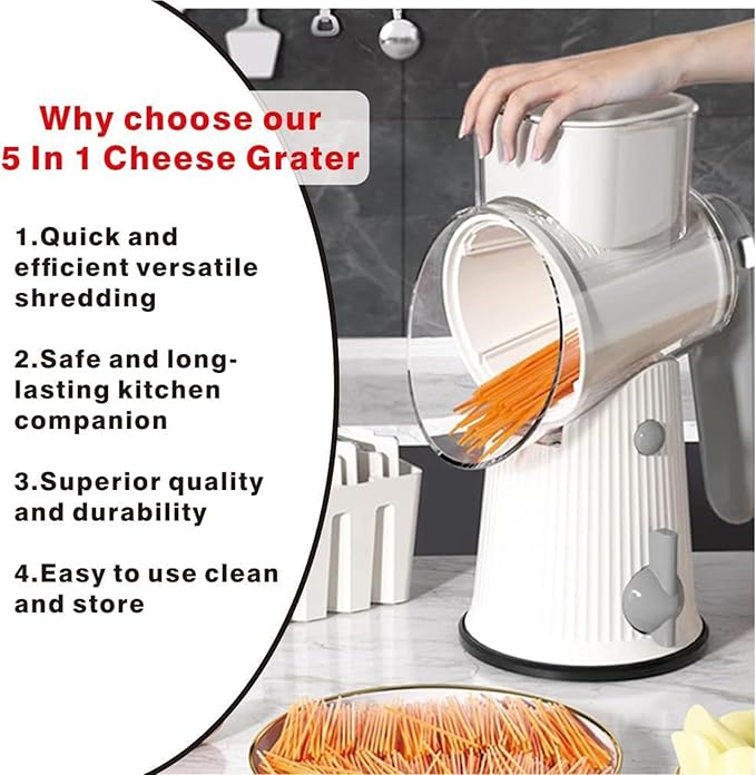 5 in 1 Food Chopper, Multifunction 5 in 1 Chopper Vegetable Cutter Slicer, 5 in 1 Rotary Cheese Grater Vegetable Slicer,Easy to Clean Kitchen Gadgets with Storage Box