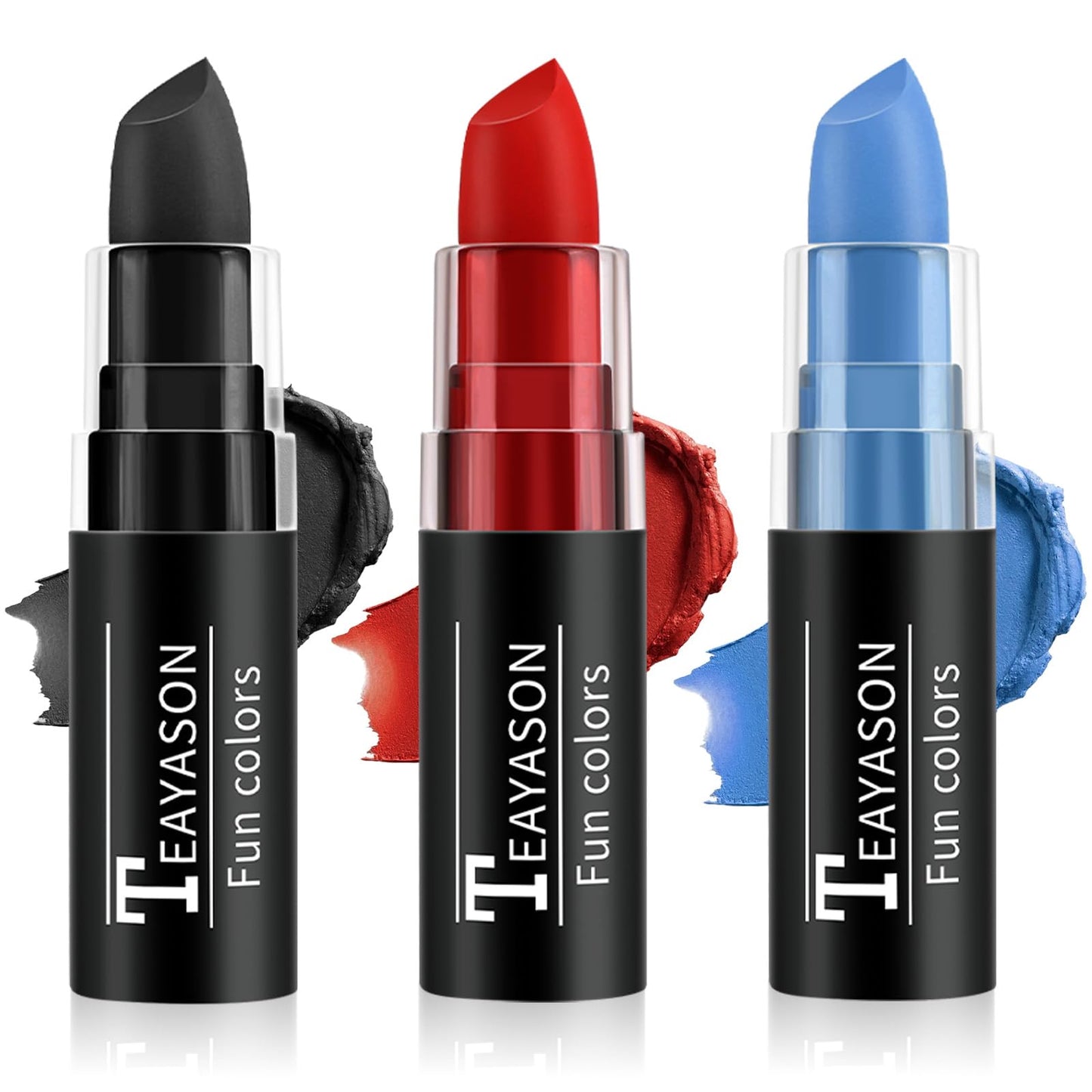 FIVEFULU Red Blue Black Face Paint Halloween Makeup Kit, Matte Lipstick Set Football Baseball Eye Black Stick, Body Paint Face Makeup for Halloween Zombie Clown Vampire Harley Quinn Joker Makeup