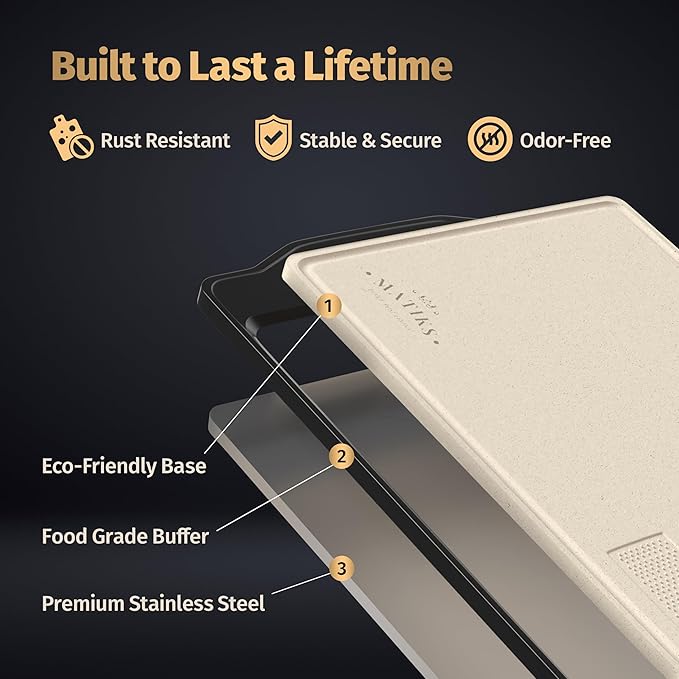 Matiks Stainless Steel Cutting Board Set - 16”×11” Large Double Sided Dishwasher Safe Metal Cutting Board for Kitchen – Ideal for Chopping Meat & Veggies - Christmas Gift & Housewarming Gifts New Home