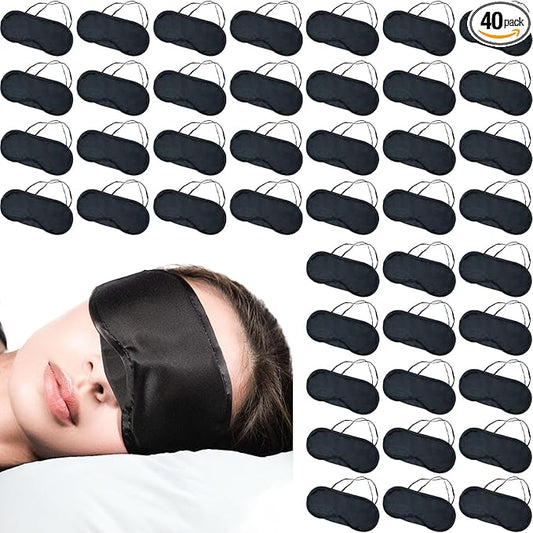 40 Pack Eye Mask - Light Blocking! Eyeshade for Sleep, Blindfolds for Party Games Travel Rest SPA Team Building, Disposable Sleep Mask for Women Men Kids, Eye Covers w/Adjustable Strap & Nose Pad