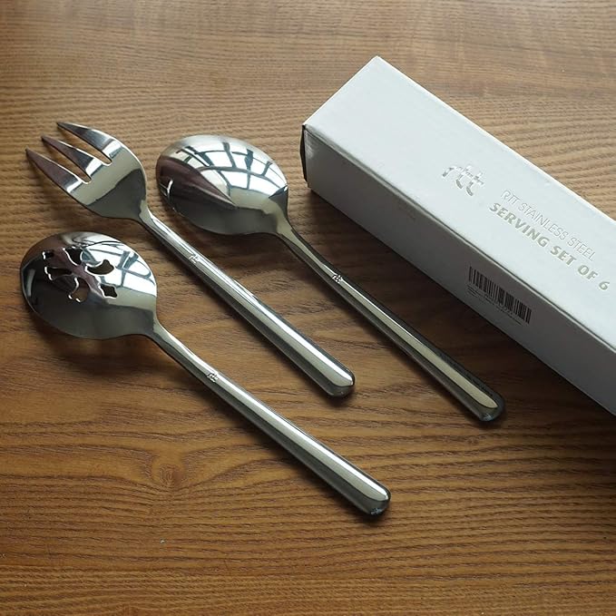 Serving Spoon x 2,Slotted Serving Spoon x 2,Serving Forks x 2,RTT 9 Inch Stainless Steel Catering Serving Utensils for Party Buffet Dinner Banquet Cooking Kitchen Basics,Mirror Finish Flatware