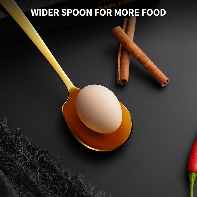 4 Piece Stainless Steel Serving Spoons Set - 4 Large Spoons, 9.2-Inch, Dishwasher Safe, for Parties/Kitchen/Buffet/Catering,Gold