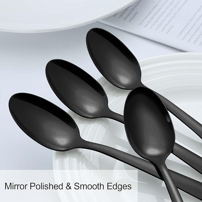 Pleafind 36 Pieces Black Teaspoons Set - 6.2 inch, Spoon Silverware, Stainless Steel Tea Spoons, Mirror Polished Small Teaspoon, Dessert Spoons for Home, Kitchen, Restaurant, Dishwasher Safe