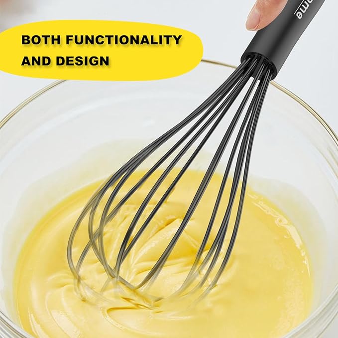 NileHome Upgrade Silicone Whisk Set 8" 10" 12" Kitchen Whisk Kitchen Wisk Wire Whisks for Cooking, Whisking, Blending, Beating, Stirring-Black