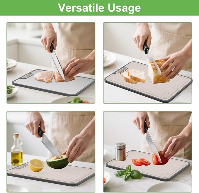 2IN1 Titanium Cutting Boards for Kitchen,Metal Cutting Boards With Pure Titanium and Wheat Straw PP,Double Sided Chopping Board with Juice Groove Dishwasher Safe Easy to Clean Non Toxic 15"X10"