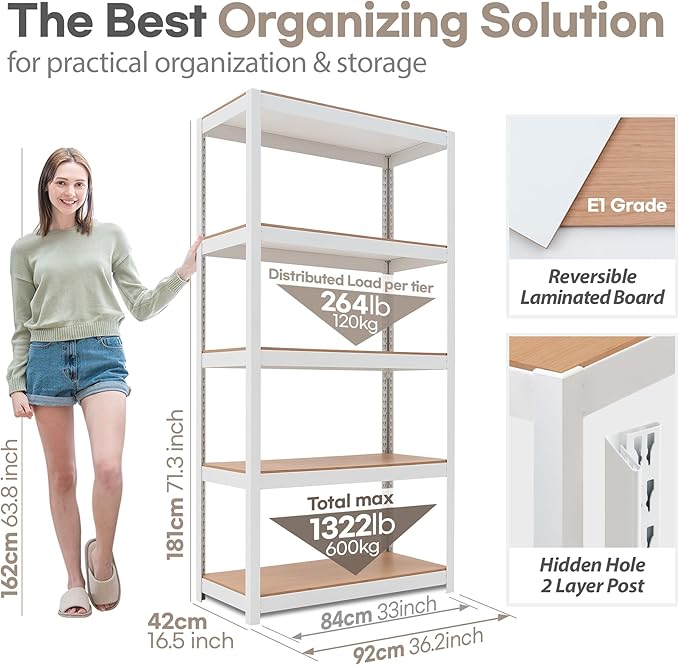 HOMEDANT House 5-Tier Laminated Metal Shelving Unit Adjustable Storage Utility Rack Heavy Duty Shelves Organization Multipurpose Shelf Kitchen Garage Pantry Closet 3Pack